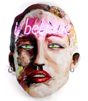 "head 22" // 110x85 // acrylic, neon on wood